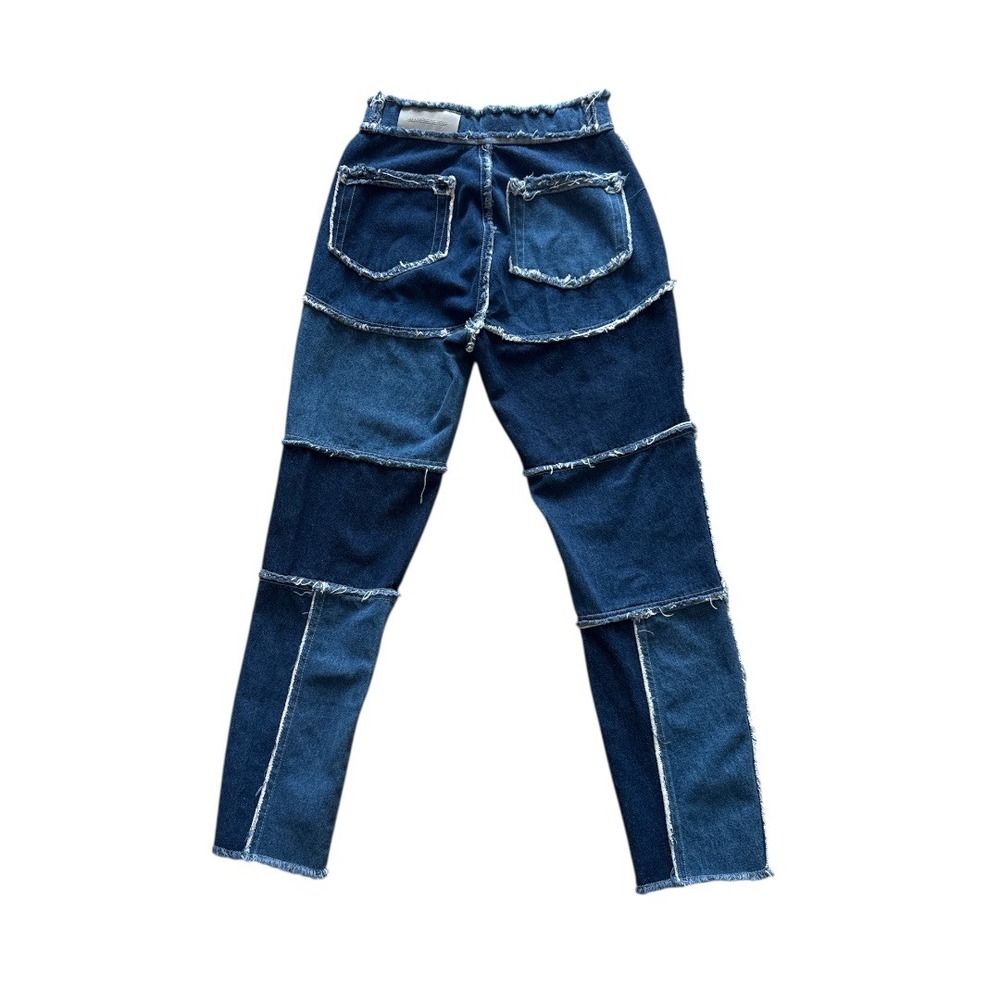 Maniere De Voir Patchwork Denim Jeans‎ Distressed Raw Hem High Waisted  Size 6 - Picture 5 of 11